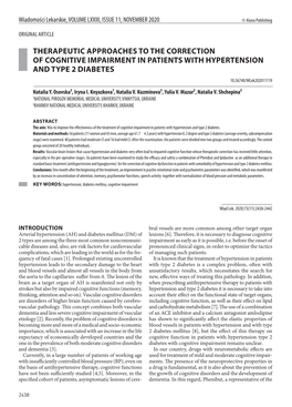 THERAPEUTIC APPROACHES to the CORRECTION of COGNITIVE IMPAIRMENT in PATIENTS with HYPERTENSION and TYPE 2 DIABETES 10.36740/Wlek202011119