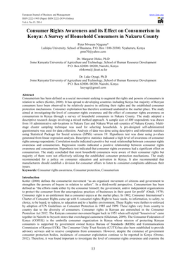 Consumer Rights Awareness and Its Effect on Consumerism in Kenya: a Survey of Household Consumers in Nakuru County