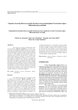 Capacity of Earwig Marava Arachidis (Yersin) to Access Fennel Plants Foeniculum Vulgare Mill in Laboratory and Field