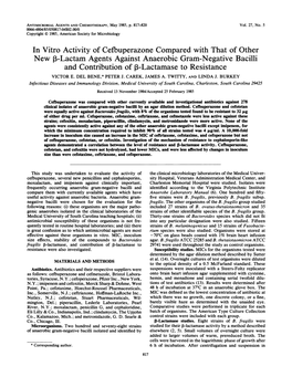 New 1-Lactam Agents Against Anaerobic Gram-Negative Bacilli and Contribution of 1-Lactamase to Resistance VICTOR E