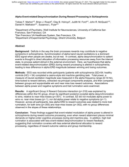 Alpha Event-Related Desynchronization During Reward Processing in Schizophrenia