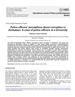 Police Officers' Perceptions About Corruption in Zimbabwe