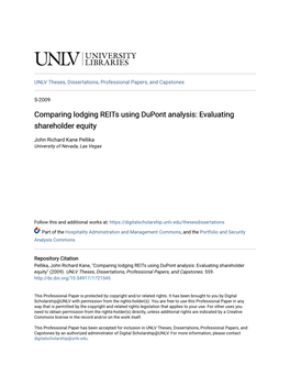 Comparing Lodging Reits Using Dupont Analysis: Evaluating Shareholder Equity