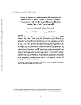 Study of Sasanian Architectural Elements in the Mausoleum of Amir Ismail Samanid and Their Connection with the Revival of Irania