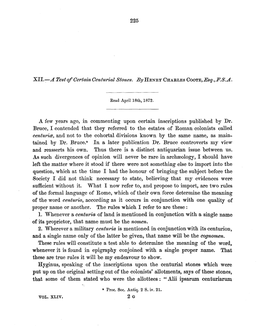 A Test of Certain Centurial Stones. .Z?Y HENRY CHARLES COOTE,Esq.,F.S.A