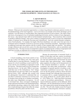 THE FOSSIL RECORD of PLANT PHYSIOLOGY and DEVELOPMENT—WHAT LEAVES CAN TELL US C. KEVIN BOYCE Department of the Geophysical