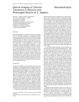 Optical Imaging of Calcium Neurotechnique Transients in Neurons and Pharyngeal Muscle of C