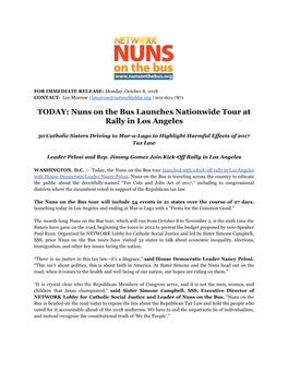 TODAY: Nuns on the Bus Launches Nationwide Tour at Rally in Los Angeles