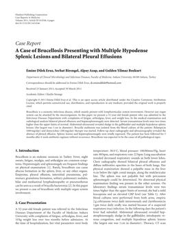 A Case of Brucellosis Presenting with Multiple Hypodense Splenic Lesions and Bilateral Pleural Effusions