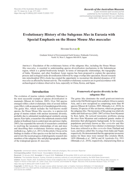 Evolutionary History of the Subgenus Mus in Eurasia with Special Emphasis on the House Mouse Mus Musculus