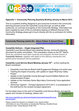 Community Planning Quarterly Briefing January to March 2013