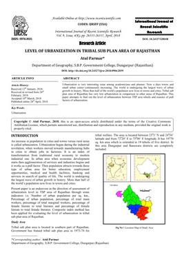 Research Article LEVEL of URBANIZATION in TRIBAL SUB