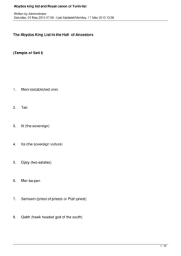 Abydos King List and Royal Canon of Turin List