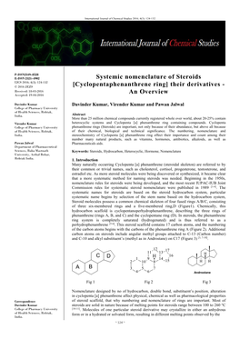 Systemic Nomenclature of Steroids [Cyclopentaphenanthrene Ring] Their Derivatives