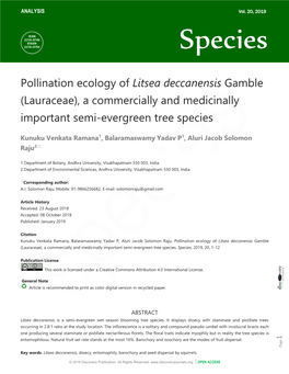 Pollination Ecology of Litsea Deccanensis Gamble (Lauraceae), a Commercially and Medicinally Important Semi-Evergreen Tree Species