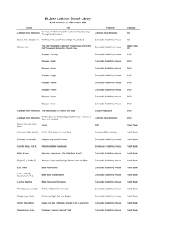 St. John Lutheran Church Library Book Inventory As of December 2020