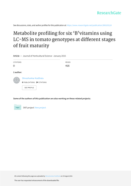 Metabolite Profiling for Six 'B'vitamins Using LC-MS in Tomato Genotypes