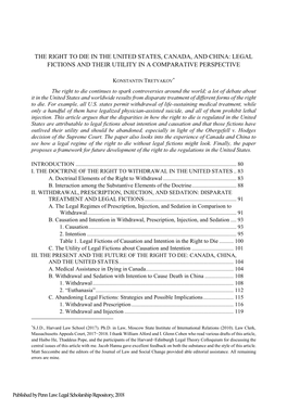 The Right to Die in the United States, Canada, and China: Legal Fictions and Their Utility in a Comparative Perspective