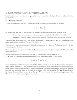 3 IRROTATIONAL FLOWS, Aka POTENTIAL FLOWS