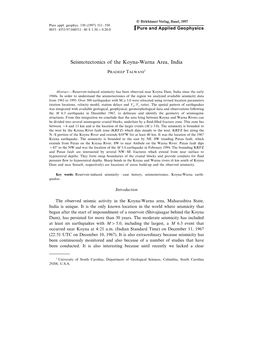 Seismotectonics of the Koyna-Warna Area, India