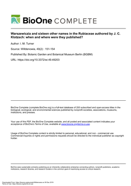 Warszewiczia and Sixteen Other Names in the Rubiaceae Authored by J