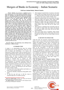 Mergers of Banks in Economy – Indian Scenario