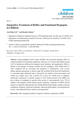 Integrative Treatment of Reflux and Functional Dyspepsia in Children