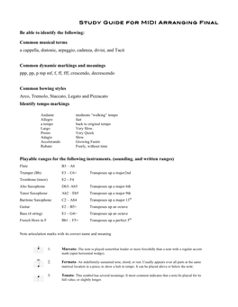 MIDI Arr Final Study Guide