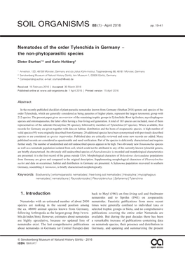 Nematodes of the Order Tylenchida in Germany – the Non-Phytoparasitic Species