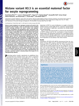 Histone Variant H3.3 Is an Essential Maternal Factor for Oocyte Reprogramming