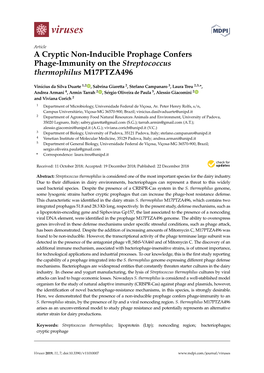 A Cryptic Non-Inducible Prophage Confers Phage-Immunity on the Streptococcus Thermophilus M17PTZA496