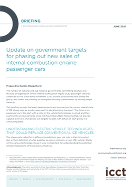 Update on Government Targets for Phasing out New Sales of Internal Combustion Engine Passenger Cars