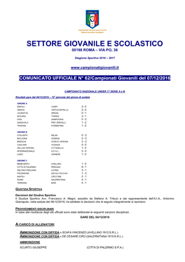 Settore Giovanile E Scolastico 00198 Roma – Via Po, 36