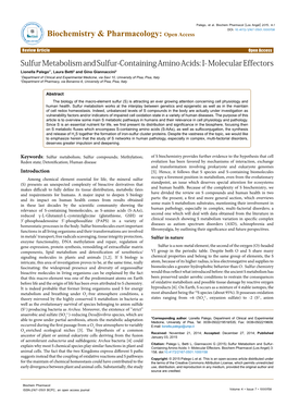 Sulfur Metabolism and Sulfur-Containing Amino Acids