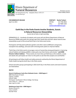 Earth Day in the Parks Events Involve Students, Scouts in Natural Resources Stewardship Events Set at Parks in April and May