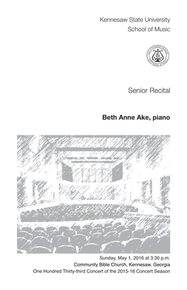 Senior Recital: Beth Anne Ake, Piano