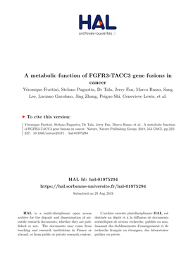 A Metabolic Function of FGFR3-TACC3 Gene Fusions In