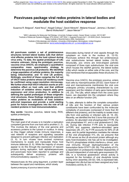 Poxviruses Package Viral Redox Proteins in Lateral Bodies and Modulate the Host Oxidative Response