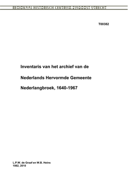 Inventaris Van Het Archief Van De Nederlands Hervormde Gemeente