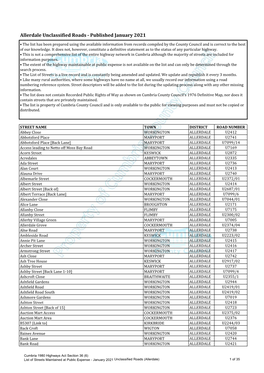 Allerdale Unclassified Roads - Published January 2021