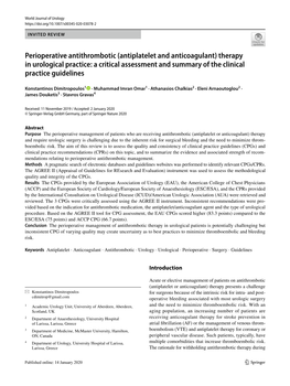 Antiplatelet and Anticoagulant) Therapy in Urological Practice: a Critical Assessment and Summary of the Clinical Practice Guidelines