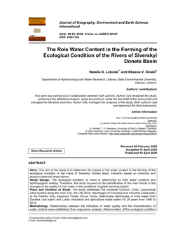 The Role Water Content in the Forming of the Ecological Condition of the Rivers of Siverskyi Donets Basin