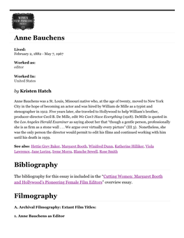 Bibliography Filmography