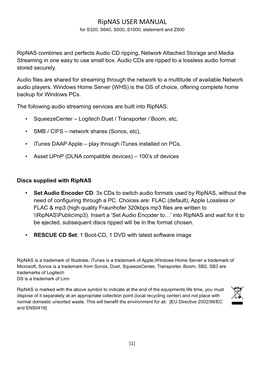 Ripnas USER MANUAL for S320, S640, S500, S1000, Statement and Z500