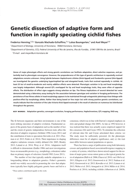 Genetic Dissection of Adaptive Form and Function in Rapidly Speciating Cichlid Fishes
