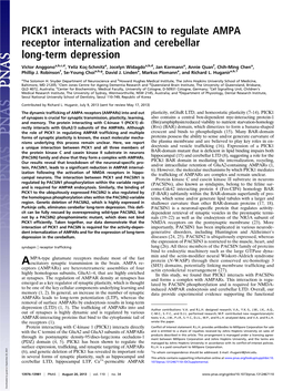 PICK1 Interacts with PACSIN to Regulate AMPA Receptor Internalization and Cerebellar Long-Term Depression