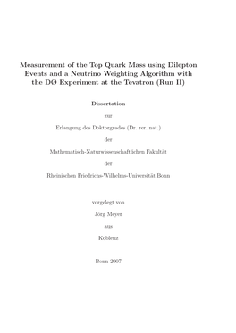 Measurement of the Top Quark Mass Using Dilepton Events and a Neutrino Weighting Algorithm with the DØ Experiment at the Tevatron (Run II)