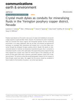 Crystal Mush Dykes As Conduits for Mineralising Fluids in the Yerington