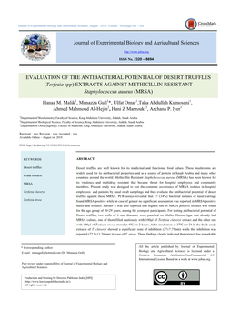 Terfezia Spp) EXTRACTS AGAINST METHICILLIN RESISTANT Staphylococcus Aureus (MRSA)