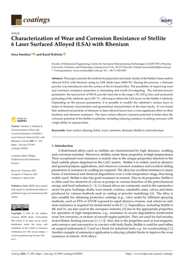 Characterization of Wear and Corrosion Resistance of Stellite6 Laser Surfaced Alloyed (LSA) with Rhenium